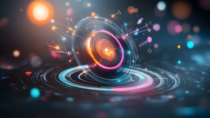 Poster - Mesmerizing digital abstract background with interlocking geometric forms complex interwoven shapes in shades of blue and purple dynamic lines and polygons creating a sense of movement
