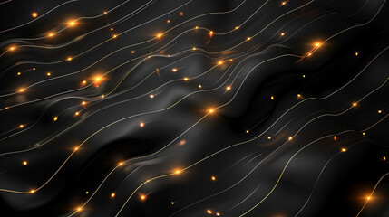 Poster - abstract technology background with glowing circuit lines on smooth black folds, digital backdrop cyber tech wallpaper 
