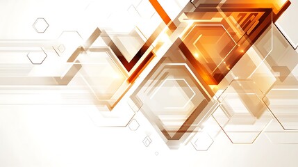 Poster - Abstract geometric shapes with orange and brown accents against a white background.