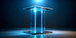 © Joesunt - Transparent Podium, Illuminated Stage: Modern, sleek acrylic lectern bathed in vibrant blue light, perfect for presentations, speeches, and events.  Clean lines and futuristic design.