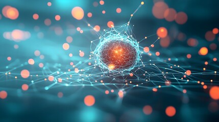 Poster - Interlocking geometric forms and luminous effects create a complex neural network of lines and shapes with glowing energy pulses throughout the composition