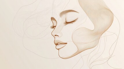 Fototapete - An abstract representation showcases flowing lines that form the gentle outline of a female face, emphasizing tranquility and grace. Generative AI