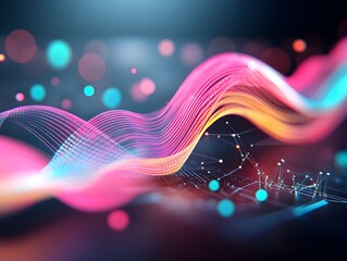 Poster - Captivating chromatic digital backdrop with interlocking geometric structures cascading prismatic polygons and bioluminescent holographic accents