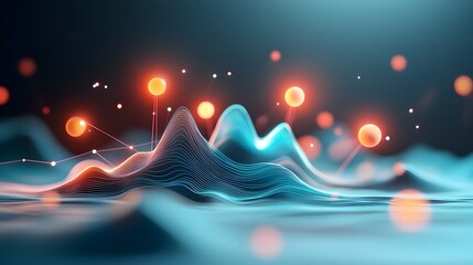 Poster - Glowing geometric shapes and flowing data visualizations create an immersive cyberpunk inspired digital landscape with cinematic lighting and a retrofuturistic aesthetic