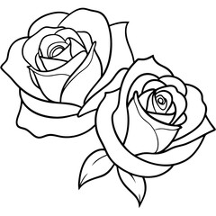 two roses together outline coloring book page line art drawing