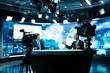 © Анатолий Сав - In a contemporary broadcast studio, two presenters engage in dialogue while cameras capture their discussion on current events. Generative AI
