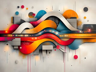 Poster - Kinetic Abstraction of a Smart City s Interconnected Transportation Web A vibrant expressionist interpretation of the pulsing energy and syncopated rhythms of an ultramodern megalopolis
