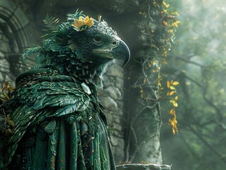 Poster - Mystical Green Eagle in a Forest Ruin