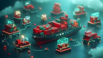 Poster - Futuristic cargo container ships with sleek and streamlined silhouettes harnessing cutting edge technology for seamless global logistics