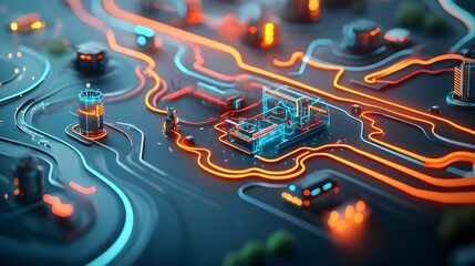 Poster - imaginative abstract depiction of the intricate flow and linkages of a smart mobility grid futuristi