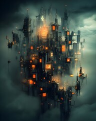 Poster - A visually striking and futuristic digital landscape featuring a luminous shimmering ecosystem of intricate code and data visualization