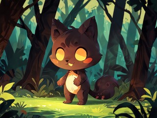 Sticker - Cute Cartoon Animal in a Forest