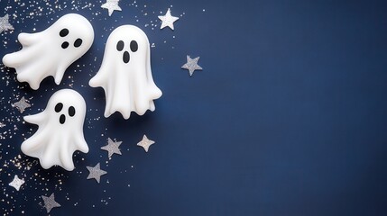 Wall Mural - Happy Halloween Banner with Ghosts and Stars
