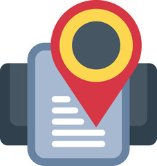 Canvas Print - Location pin appearing on top of a document, symbolizing gps tracking and navigation for logistics and delivery services