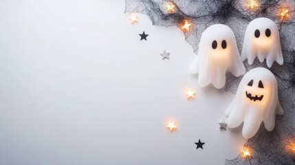 Wall Mural - Happy Halloween Ghosts with Lights and Decorations