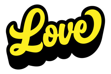Poster - Word ‘Love’ written in retro groovy three-dimensional script lettering