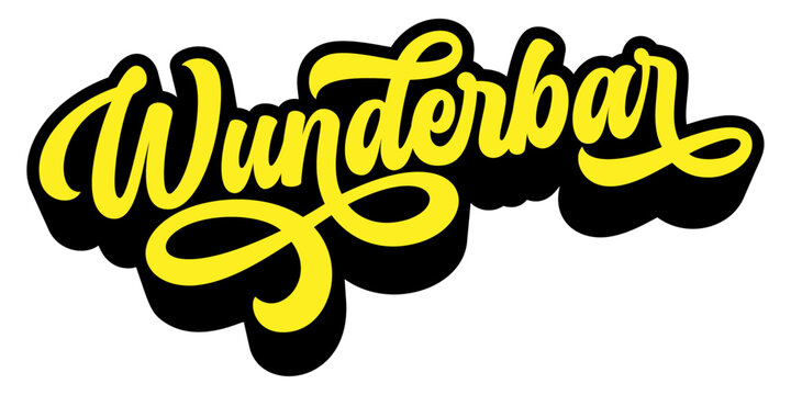 Germand word ‘Wunderbar’ written in retro groovy three-dimensional script lettering