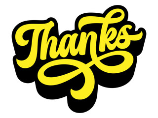 Poster - Word ‘Thanks’ written in retro groovy three-dimensional script lettering