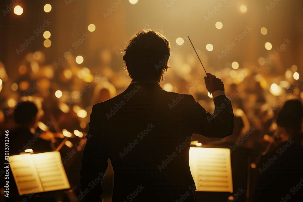 Orchestra conductor from the back holding the baton Stock Photo | Adobe ...
