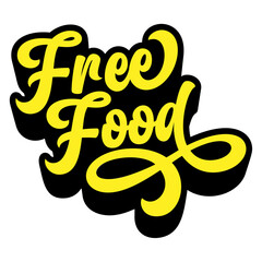 Fototapete - Words ‘Free Food’ written in retro groovy three-dimensional script lettering