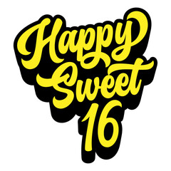 Fototapete - Words ‘Happy Sweet 16’ written in retro groovy three-dimensional script lettering