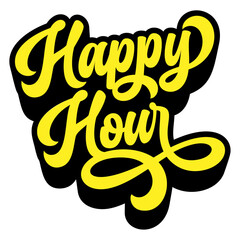 Poster - Words ‘Happy Hour’ written in retro groovy three-dimensional script lettering