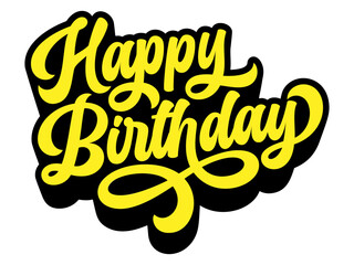 Poster - Words ‘Happy Birthday’ written in retro groovy three-dimensional script lettering