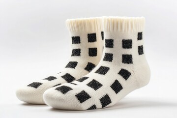 Wall Mural -  A white and black patterned sock with square patterns on the sole, made of cotton fabric