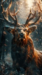 Poster - Majestic Deer in Winter Forest: A Stunning Wildlife Portrait