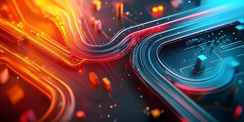 Poster - avant garde abstract composition depicting the interconnected pathways of a technologically advanced