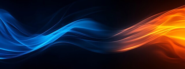 Poster - Abstract blue and orange waves on a black background.