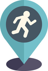 Poster - blue map pin point icon showing a running man symbol