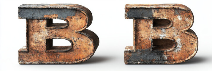 Canvas Print - Two rusty metal letters, both the letter B, isolated on white background.