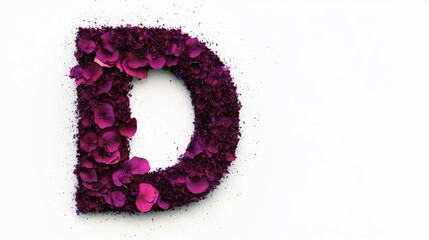 Sticker - The letter 'D' formed with purple flower petals on a white background.