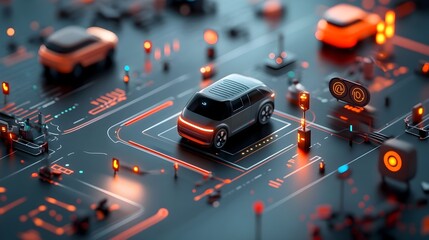 Poster - seamless of autonomous vehicles smart traffic signals and pedestrian pathways capturing the dynamic 