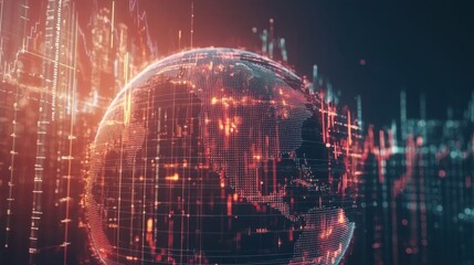 Poster - Abstract financial transaction lines encircle a virtual globe, representing the flow of global commerce and the digital economy.