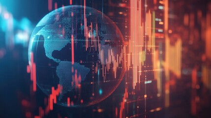 Poster - Abstract financial transaction lines encircle a virtual globe, representing the flow of global commerce and the digital economy.