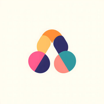 The logo consists of a geometric style shape, with three connected circles on a solid background. The color combination is colorful, creative, and design