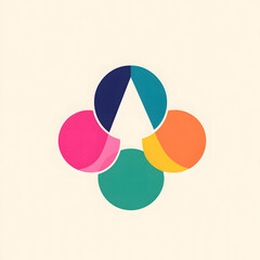 Fototapete - The logo consists of a geometric style shape, with three connected circles on a solid background. The color combination is colorful, creative, and design