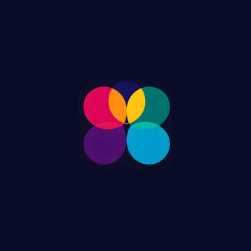 The logo consists of a geometric style shape, with three connected circles on a solid background. The color combination is colorful, creative, and design
