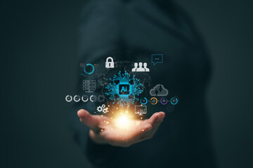 Fototapete - chat with AI. Artificial intelligence. The concept of accessing imagination by feeding commands to Ai to create what is in our mind with futuristic technology through the Internet.