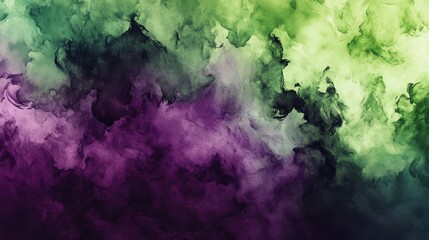 Poster - Abstract watercolor splash in shades of green and purple, blending seamlessly for a vibrant and artistic background.