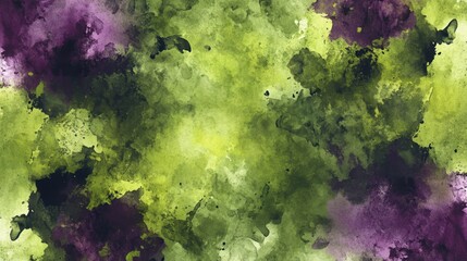 Poster - Abstract watercolor splash in shades of green and purple, blending seamlessly for a vibrant and artistic background.