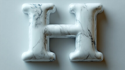 Wall Mural - A 3D rendering of the letter H, crafted from white marble with intricate veining. The letter stands out against a clean, neutral background.