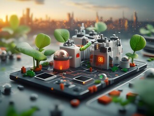 Poster - Breathtaking 3D render of a blockchain powered biotechnology hub
