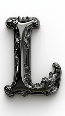 Sticker - Elegant black and silver letter L with ornate details.