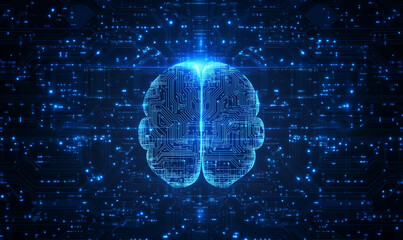 Wall Mural - Abstract background with digital brain and circuit board elements, technology concept for artificial intelligence or machine learning