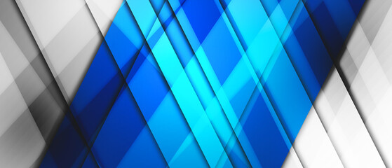 White modern abstract wide banner with blue line and geometric shapes