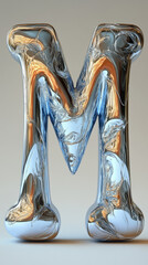 Sticker - Shiny, metallic letter M in a modern, abstract style.