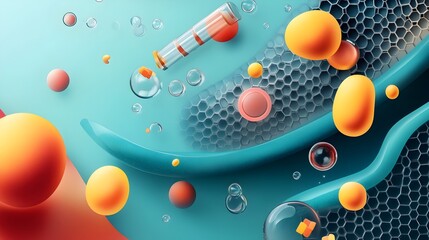 Poster - Futuristic flat design depicting carbon nanotubes emerging from a graphene surface representing the field of advanced materials science and nanotechnology